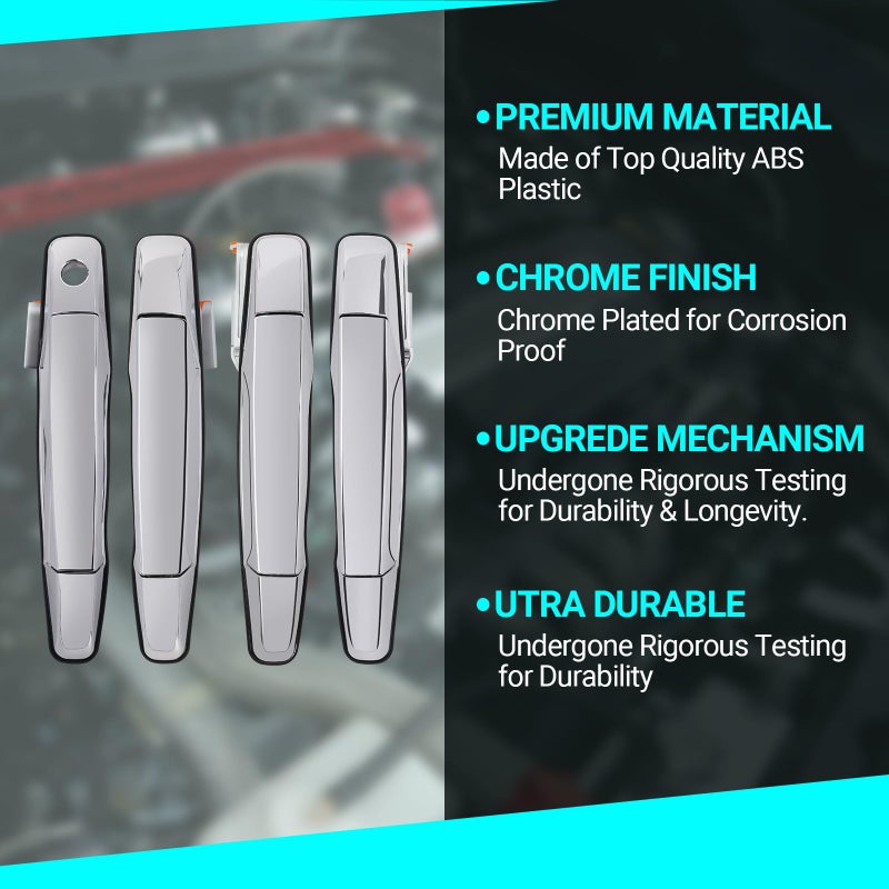 MNJWS Exterior Chrome Door Handle - Compatible with 2007-2013 Chevy Avalanche, Silverado, Suburban, Tahoe, GMC Sierra, Yukon, Cadillac Escalade Pickup Truck SUV - 4 PCS Front Rear Driver & Passenger Side - Image 5